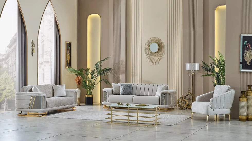 Neva Loveseat in Light Grey & Gold