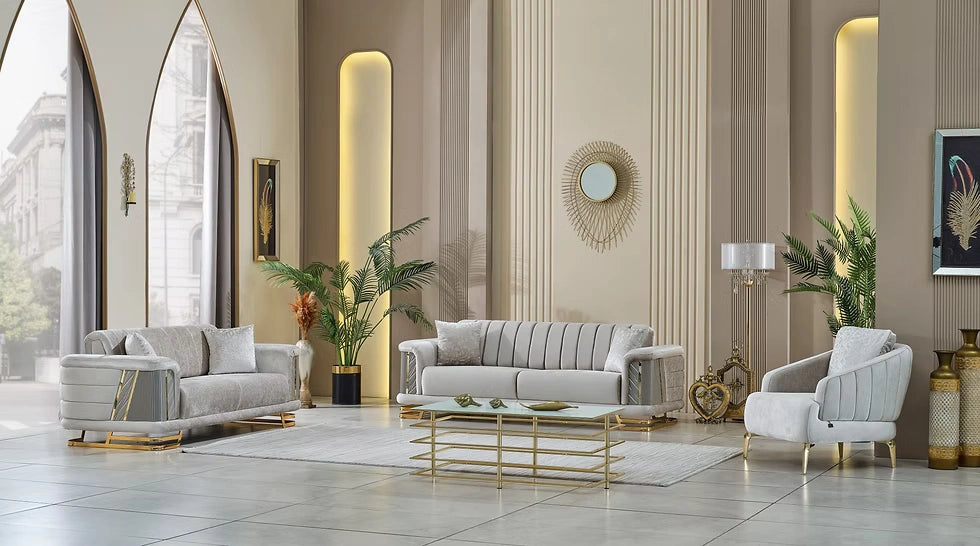 Neva Loveseat in Light Grey & Gold