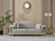 Neva Sofa in Light Grey & Gold
