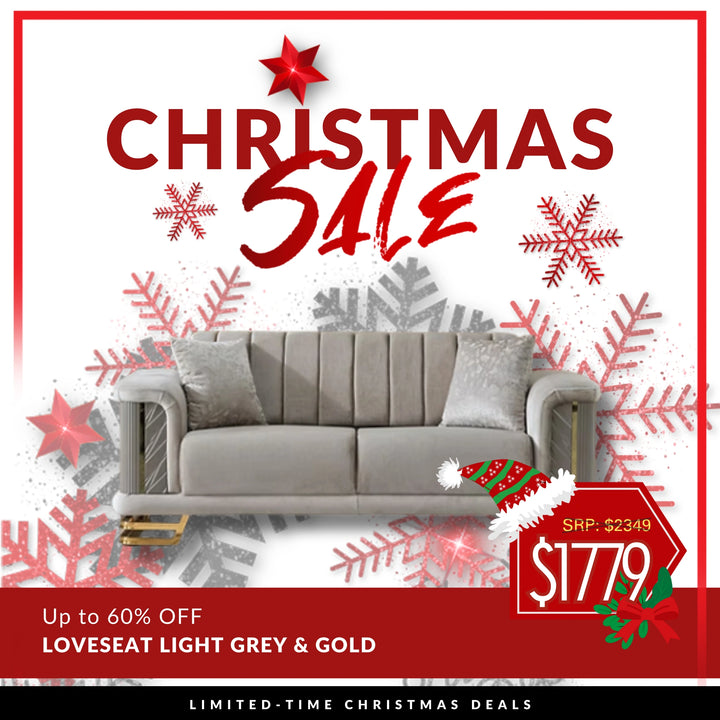 Neva Loveseat in Light Grey & Gold