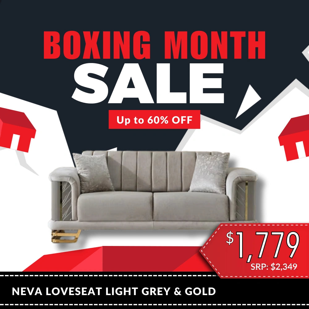 Neva Loveseat in Light Grey & Gold