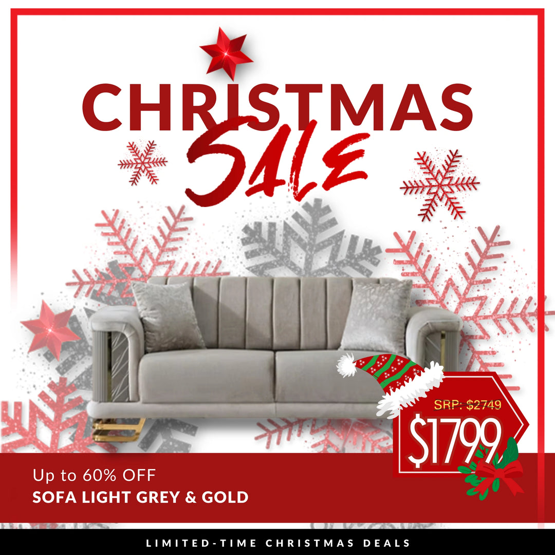 Neva Sofa in Light Grey & Gold