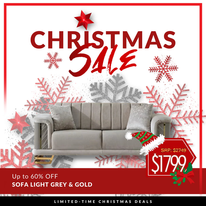 Neva Sofa in Light Grey & Gold