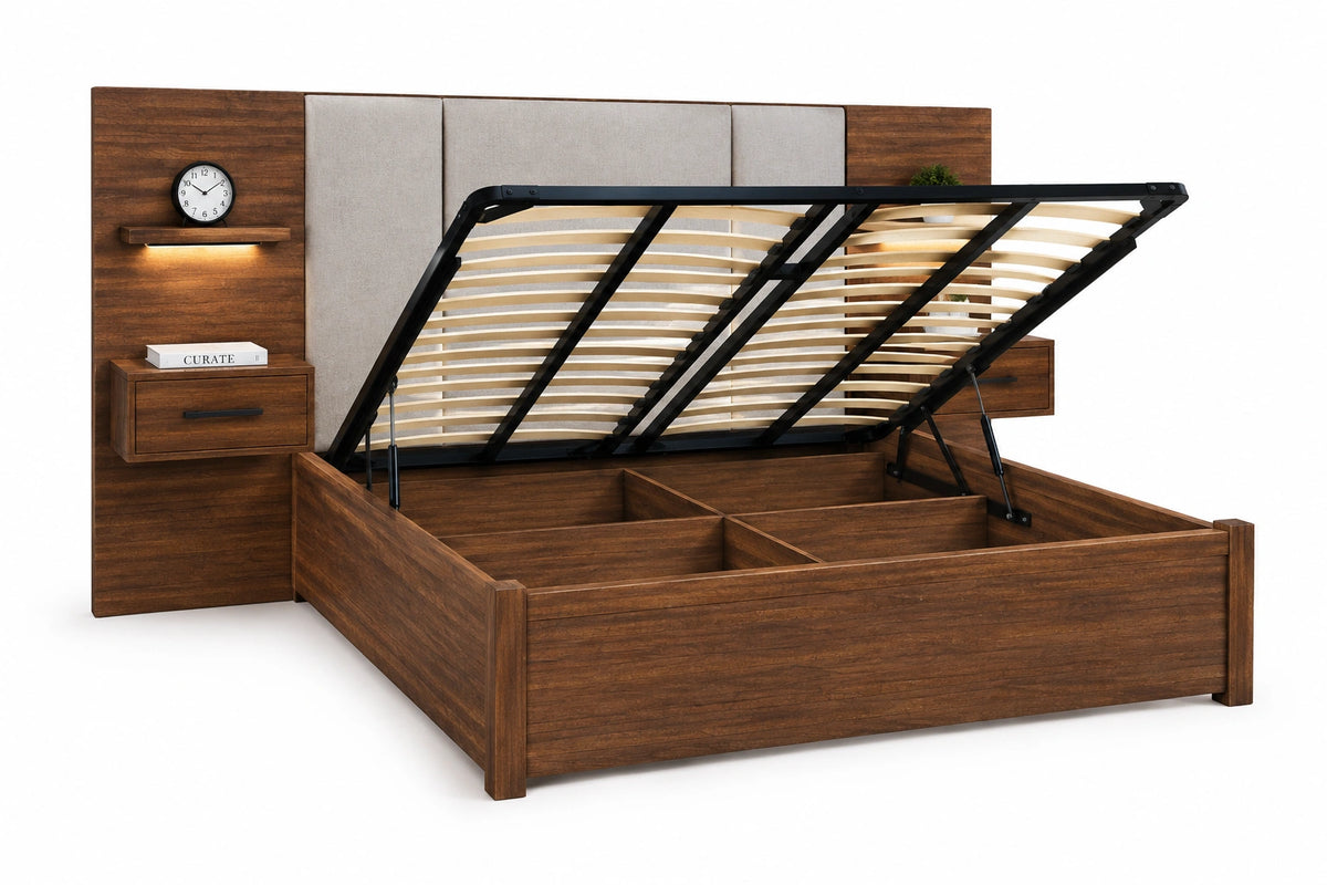 Oliver Lift Top Storage Bed w/ Attached Nightstands
