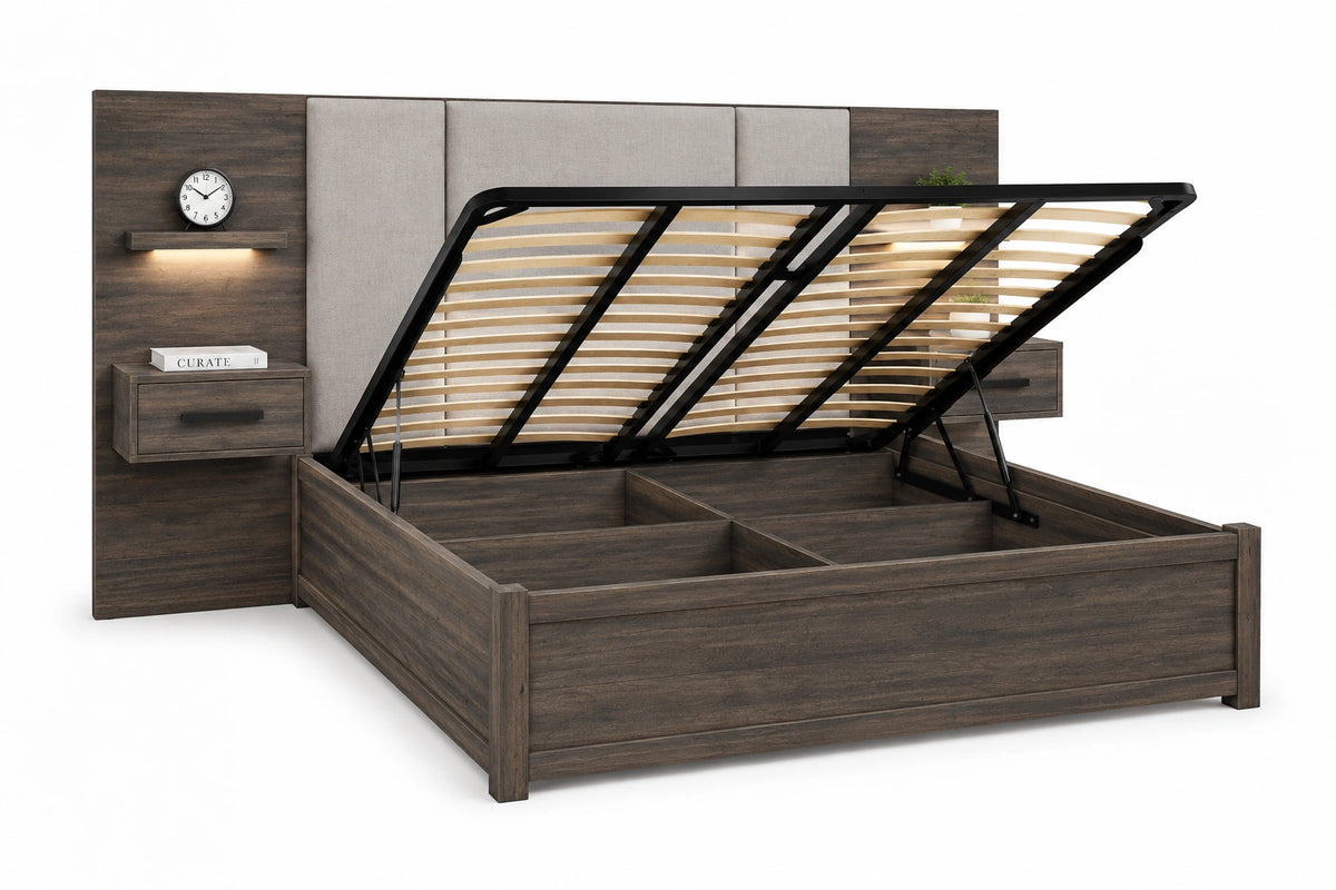 Oliver Lift Top Storage Bed w/ Attached Nightstands