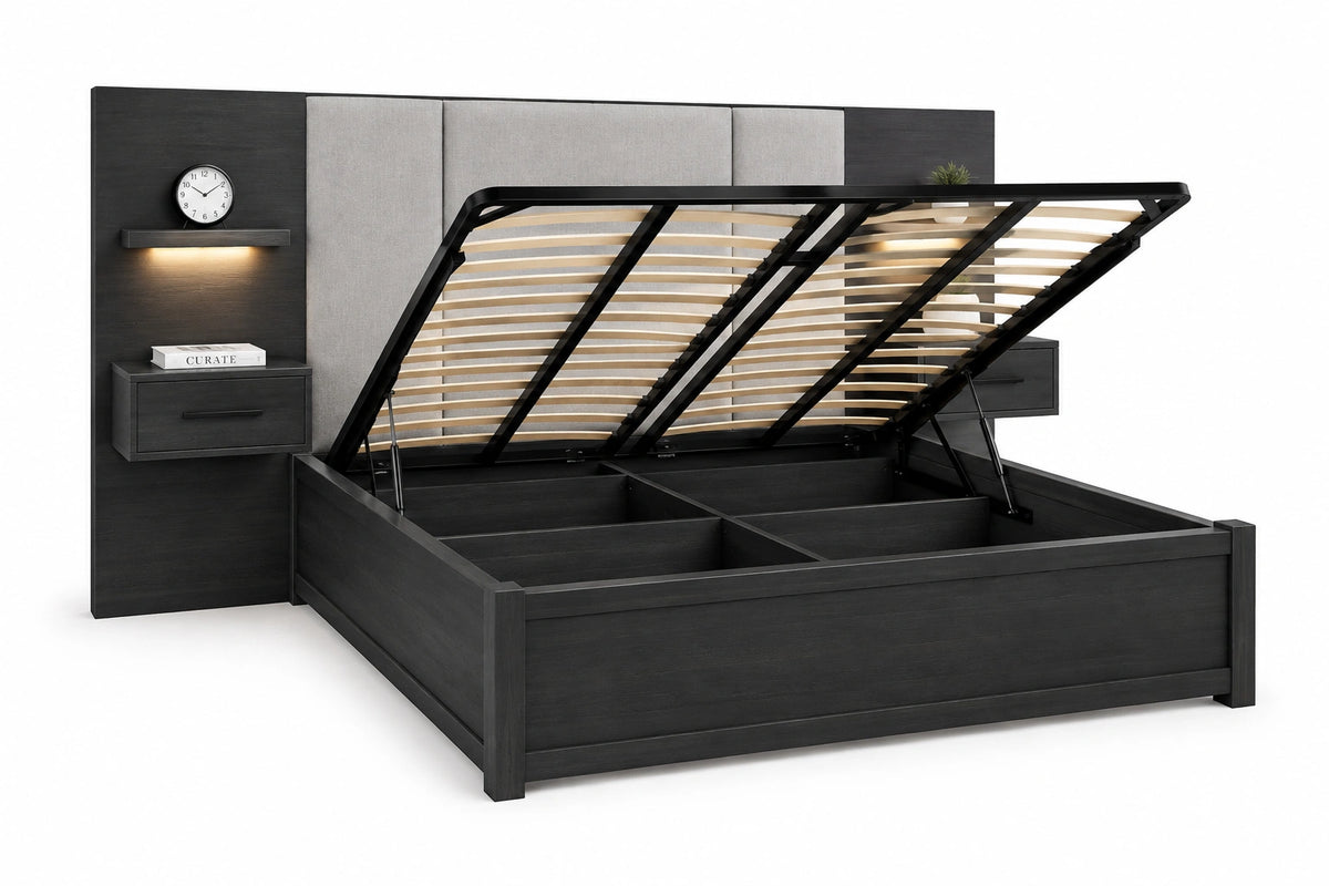 Oliver Lift Top Storage Bed w/ Attached Nightstands