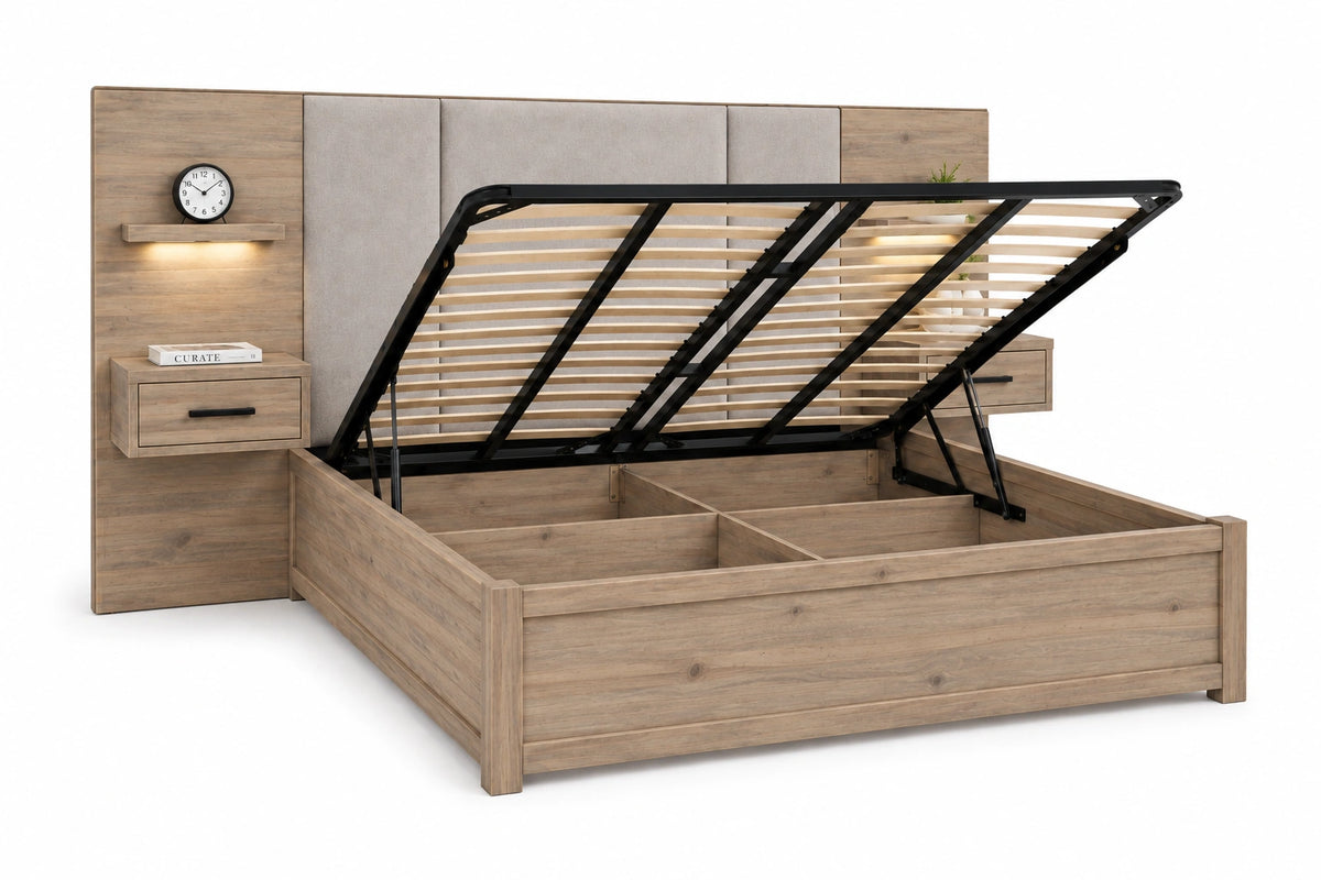 Oliver Lift Top Storage Bed w/ Attached Nightstands
