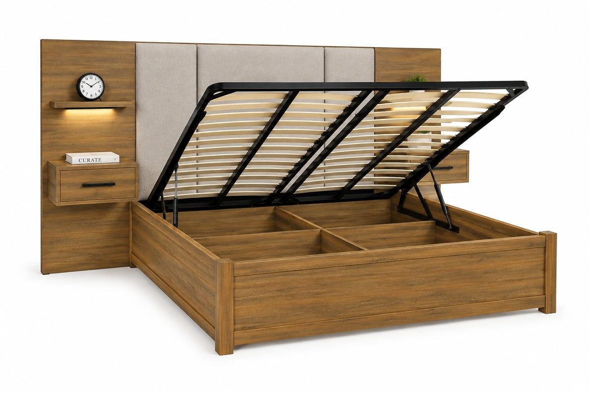 Oliver Lift Top Storage Bed w/ Attached Nightstands