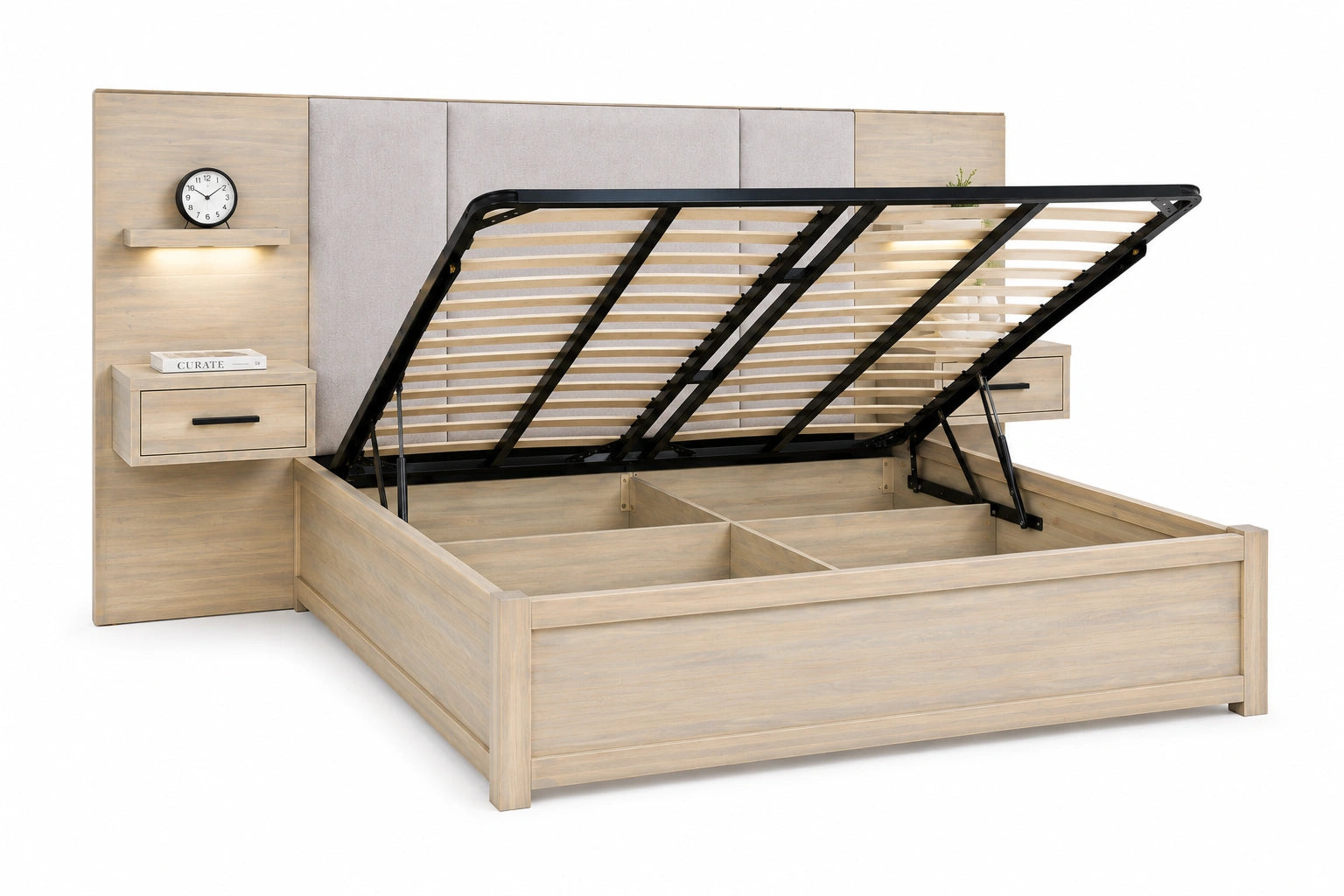 Oliver Lift Top Storage Bed w/ Attached Nightstands