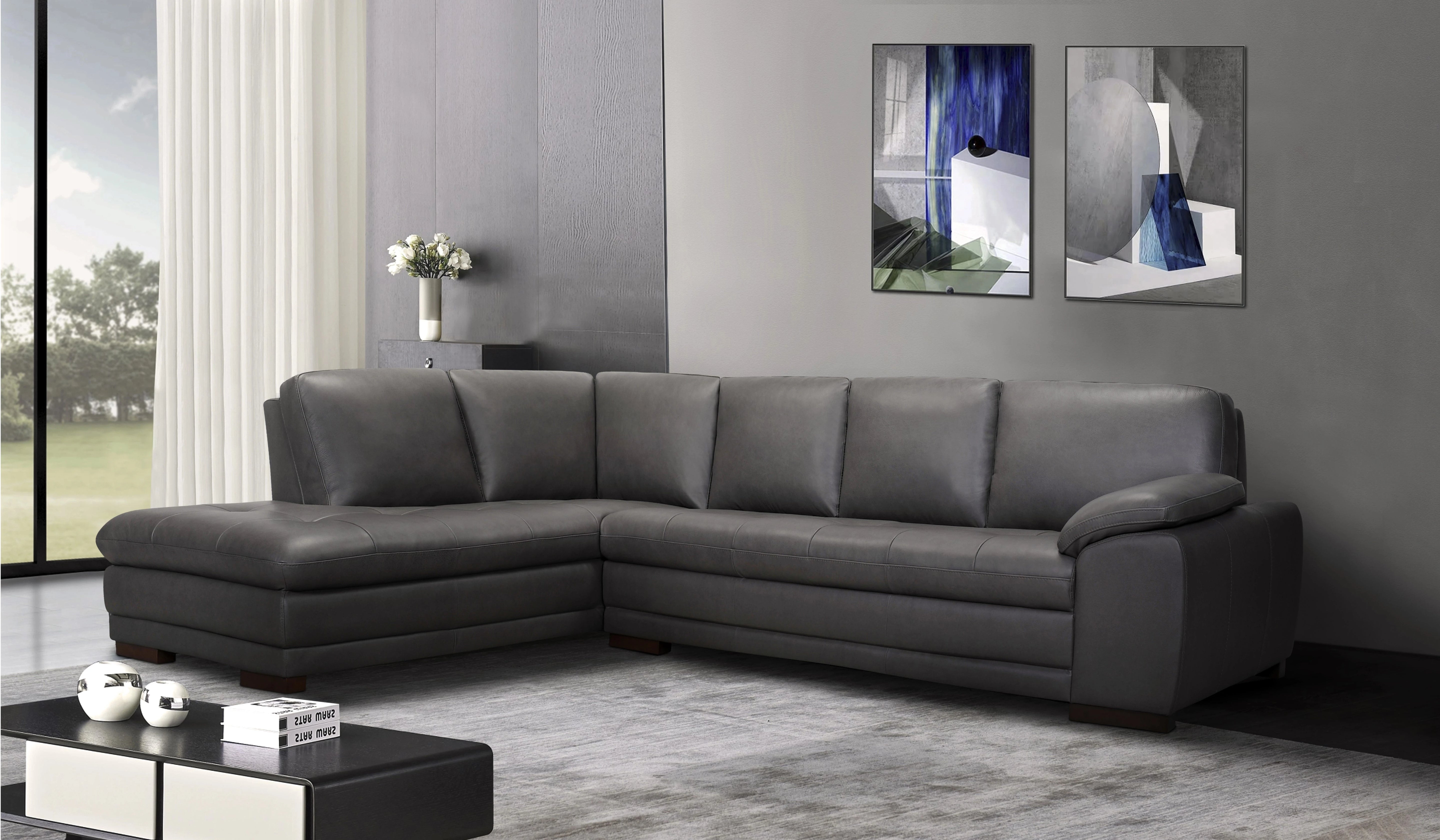 Miami Leather Sectional - Grey
