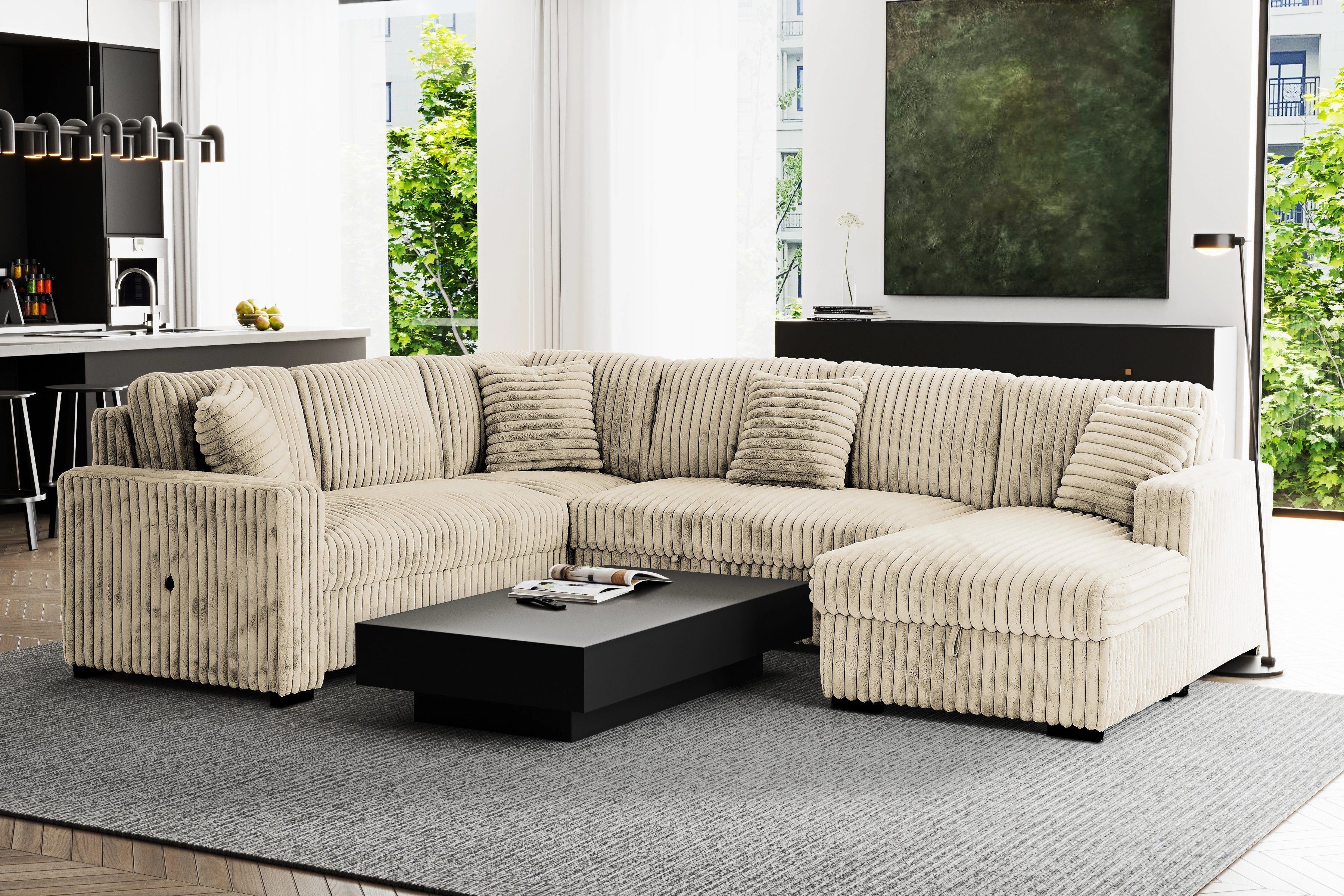 Tadley Media Sleeper – Beige Sectional