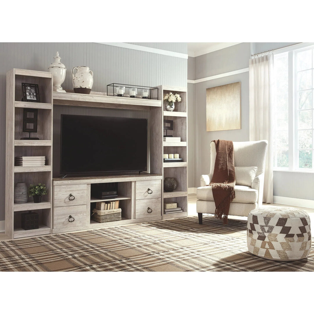 Ashley EW0267-168 Willowton - Whitewash - LG TV Stand w/Fireplace Option