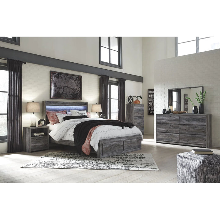 Ashley B221/31/36/57/54S/95/B100-13 Baystorm - Gray - 6 Pc. - Dresser, Mirror & Queen Panel Bed with 2 Storage Drawers