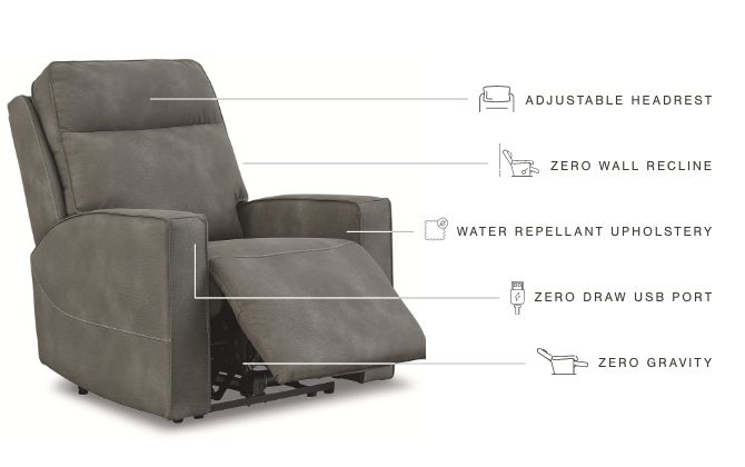 Next-Gen Durapella - Slate - Power Recliner / Adj Headrest - Fabric