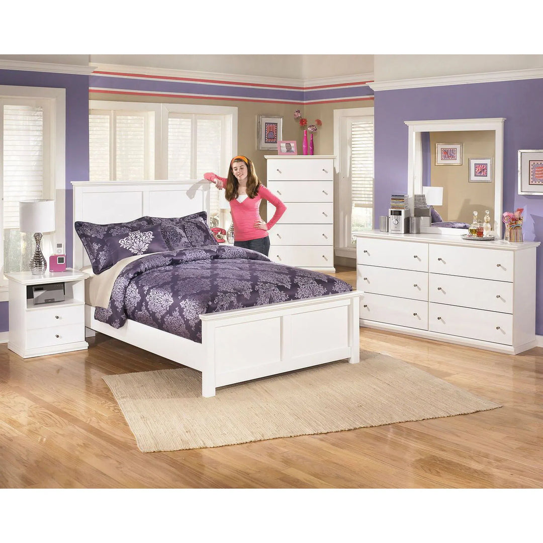 Ashley B139/31/36/87/84/86/91(2) Bostwick Shoals - White - Dresser, Mirror, Full Panel Bed & 2 Nightstands