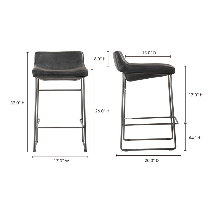 Starlet - Counter Stool Leather (Set of 2) - Onyx Black