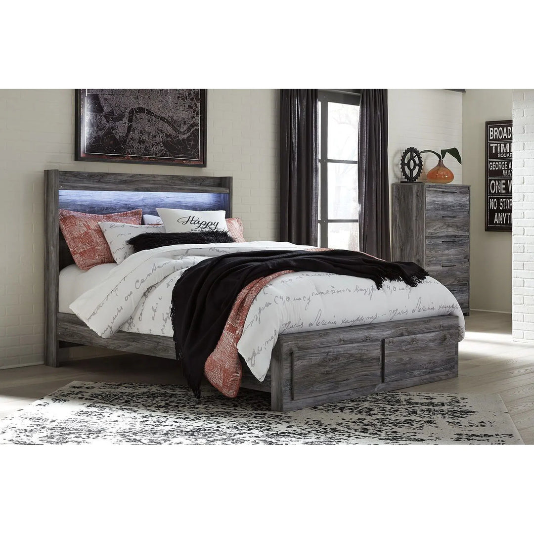 Ashley B221/46/57/54S/95/B100-13 Baystorm - Gray - 5 Pc. - Chest & Queen Panel Bed with 2 Storage Drawers