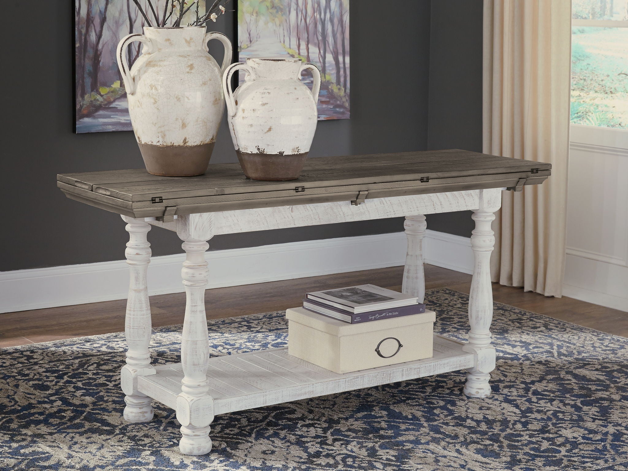 Havalance - Flip Top Sofa Table - Gray / White