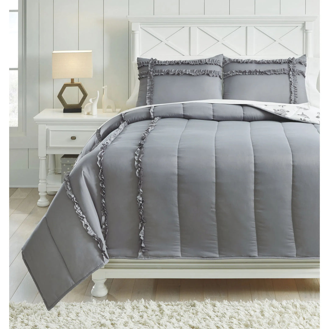 Ashley Q426003F Meghdad - Gray/White - Full Comforter Set