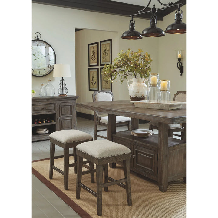 Ashley D813/32/024(4) Wyndahl - Rustic Brown - 5 Pc. - RECT Counter Table with Storage & 4 UPH Stool