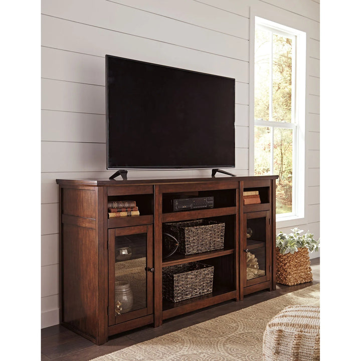 Ashley W797-68 Harpan - Reddish Brown - XL TV Stand w/Fireplace Option