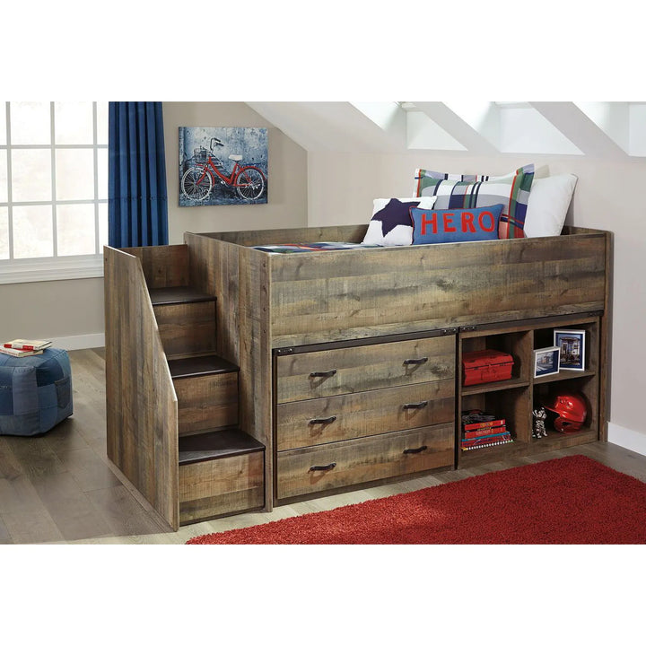 Ashley B446/68T/13L/19/17/B100-11 Trinell - Brown - Twin Loft Bed with Storage Steps, Drawer Storage & Bookcase