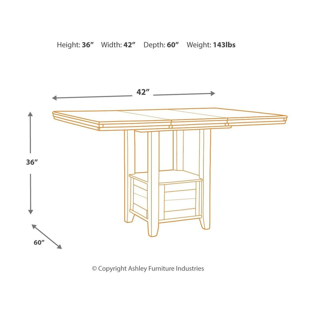 Ashley D595/42/124(6) Flaybern Counter Dining Room 7 Pc. Set: Rectangular Counter Table with Leaf and 6 UPH Side Chairs