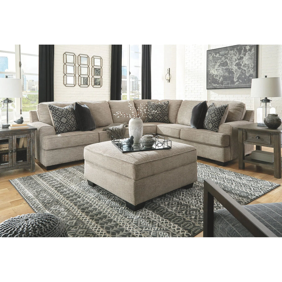Ashley 56103/55/46/49/11 Bovarian - Stone - LAF Loveseat, Armless Chair, RAF Sofa with Corner Wedge Sectional & Ottoman