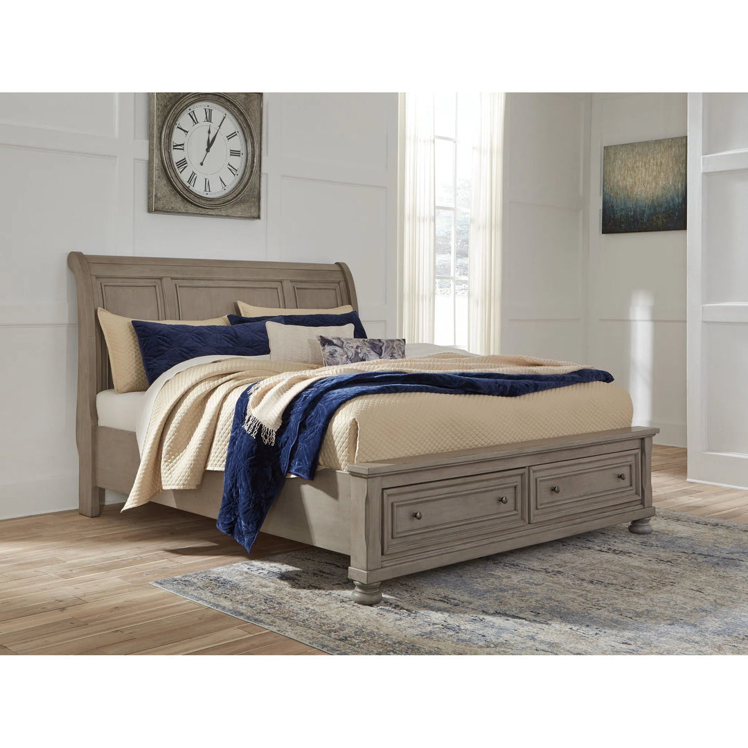 Lettner - Light Gray - California King Sleigh Bed with Storage