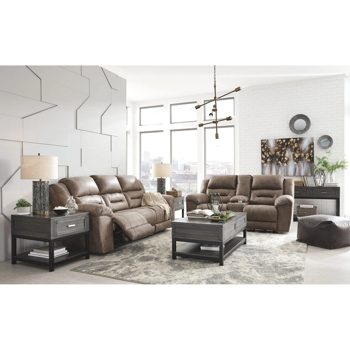 Ashley 39905/87/96/T454-9/3(2)/4 Stoneland - Fossil - REC PWR Sofa, DBL REC PWR Loveseat with Console, Caitbrook Cocktail Table, 2 End Tables & Sofa Table