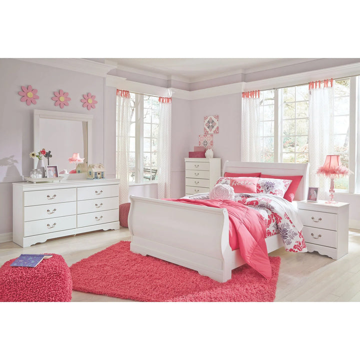 Ashley B129/31/36/46/87/84/88 Anarasia - White - 6 Pc. - Dresser, Mirror, Chest & Full Sleigh Bed