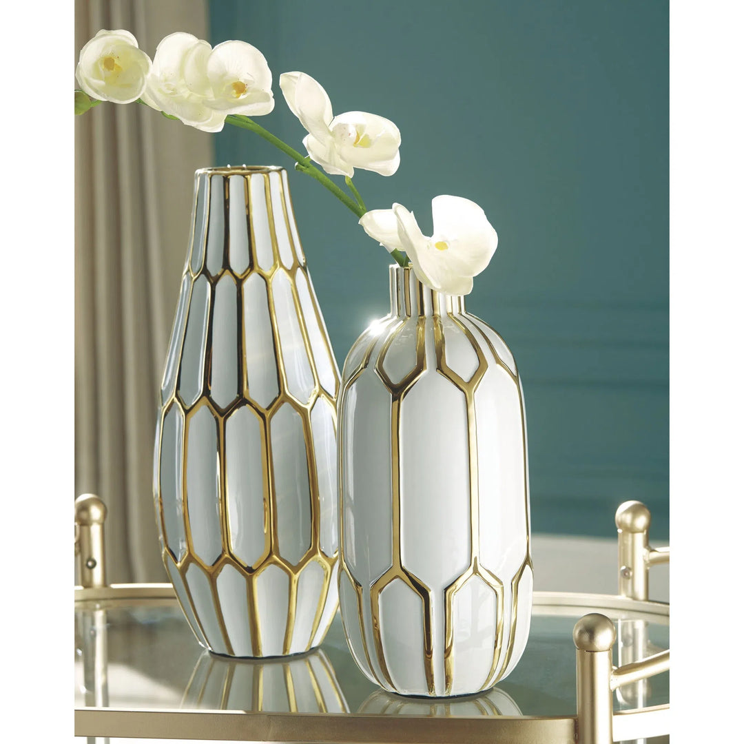 Ashley A2000135 Mohsen - Gold Finish/White - Vase Set