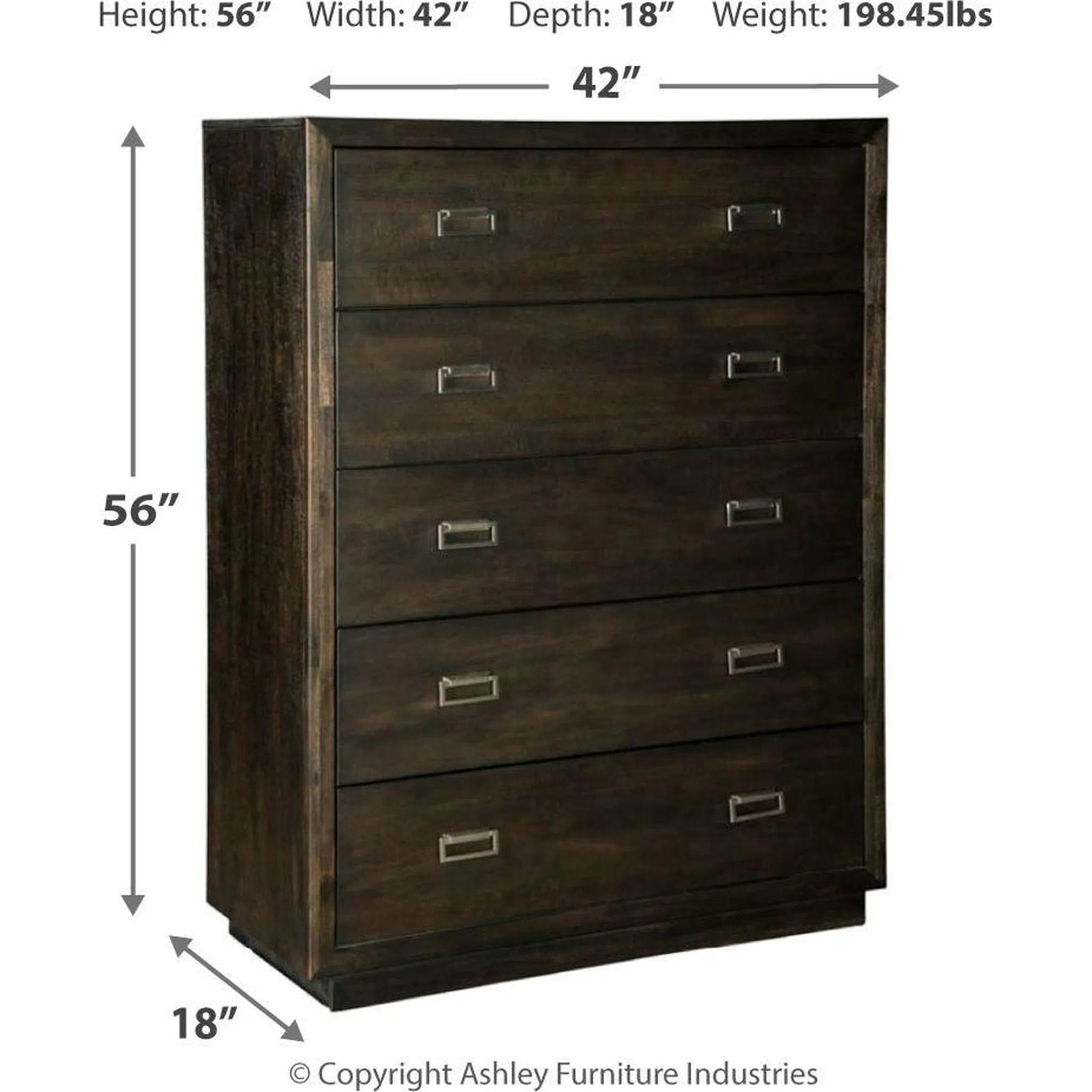 Ashley B731/31/36/46/57/54S Hyndell - Dark Brown - 5 Pc. - Dresser, Mirror, Chest & Queen UPH Panel Bed with Storage