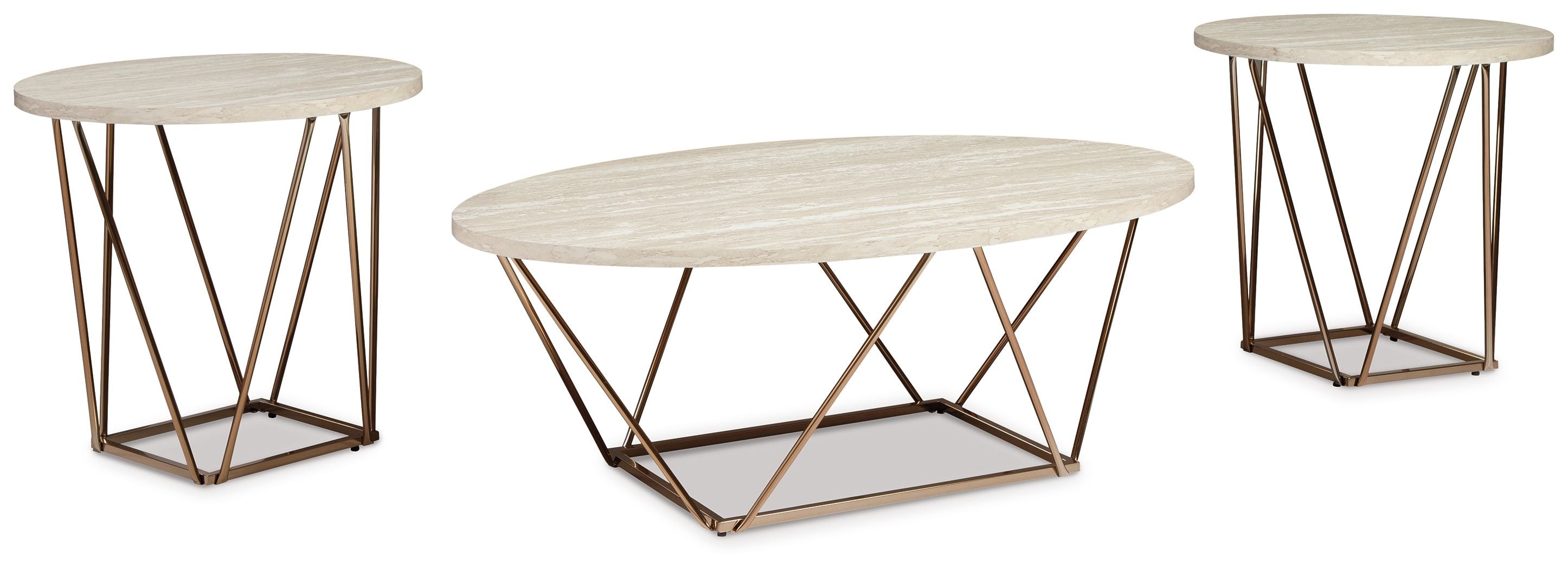 Tarica - Occasional Table Set (Set of 3) - White / Metallic