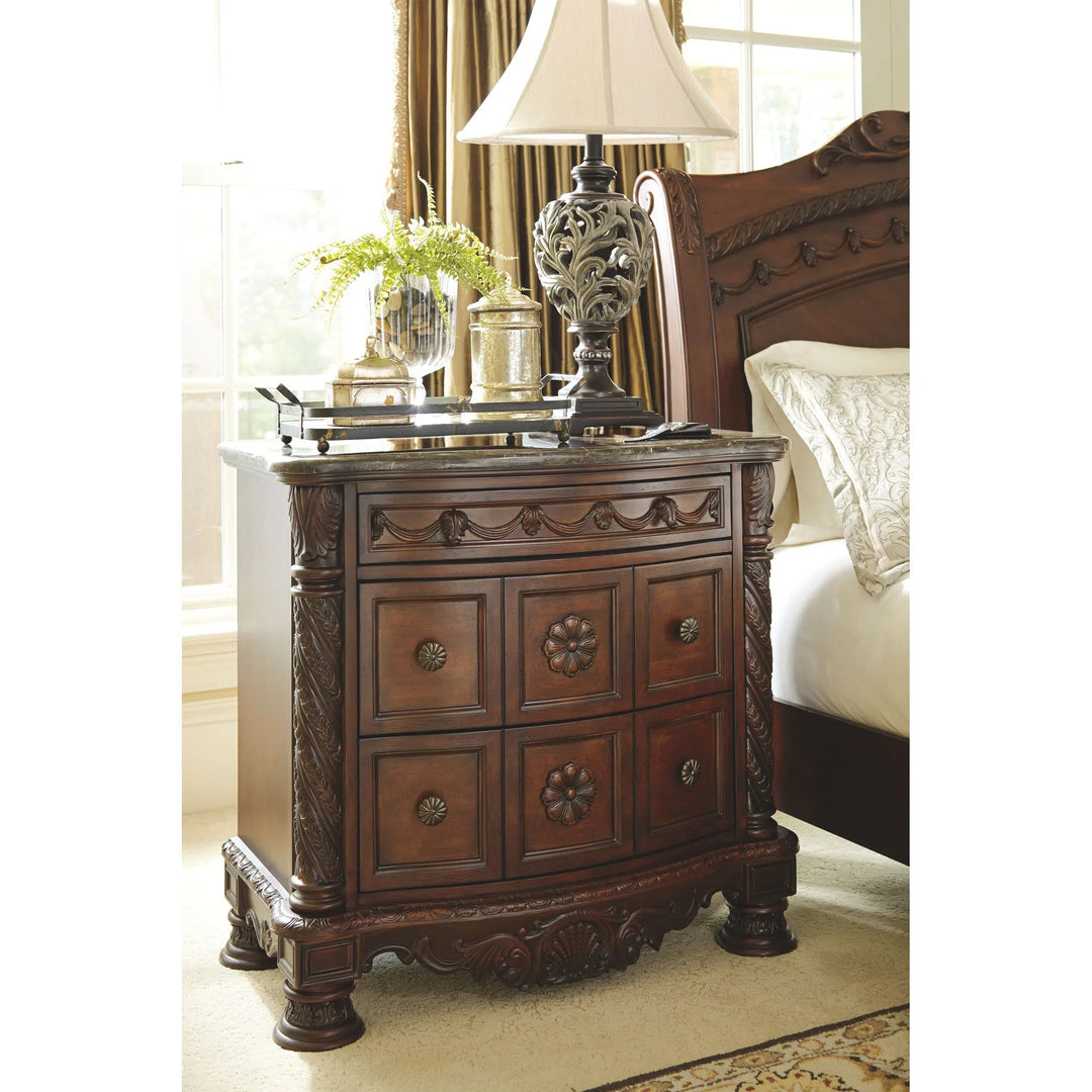 Ashley north shore queen online panel bed in dark brown