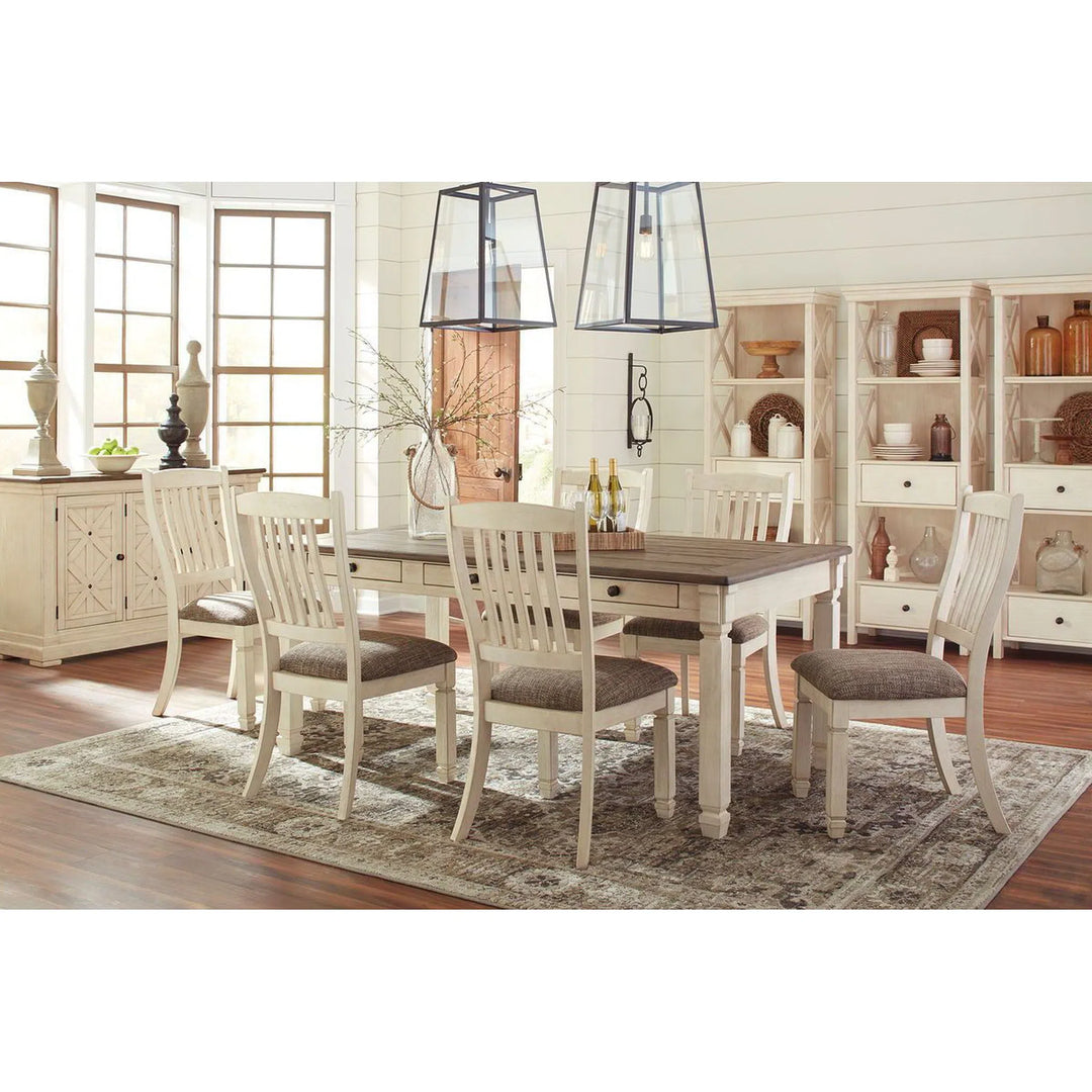 Ashley D647/25/01(6)/60/76(3) Bolanburg - Antique White - 11 Pc. - RECT DRM Table, 6 UPH Side Chairs, DRM Server & 3 Display Cabinets