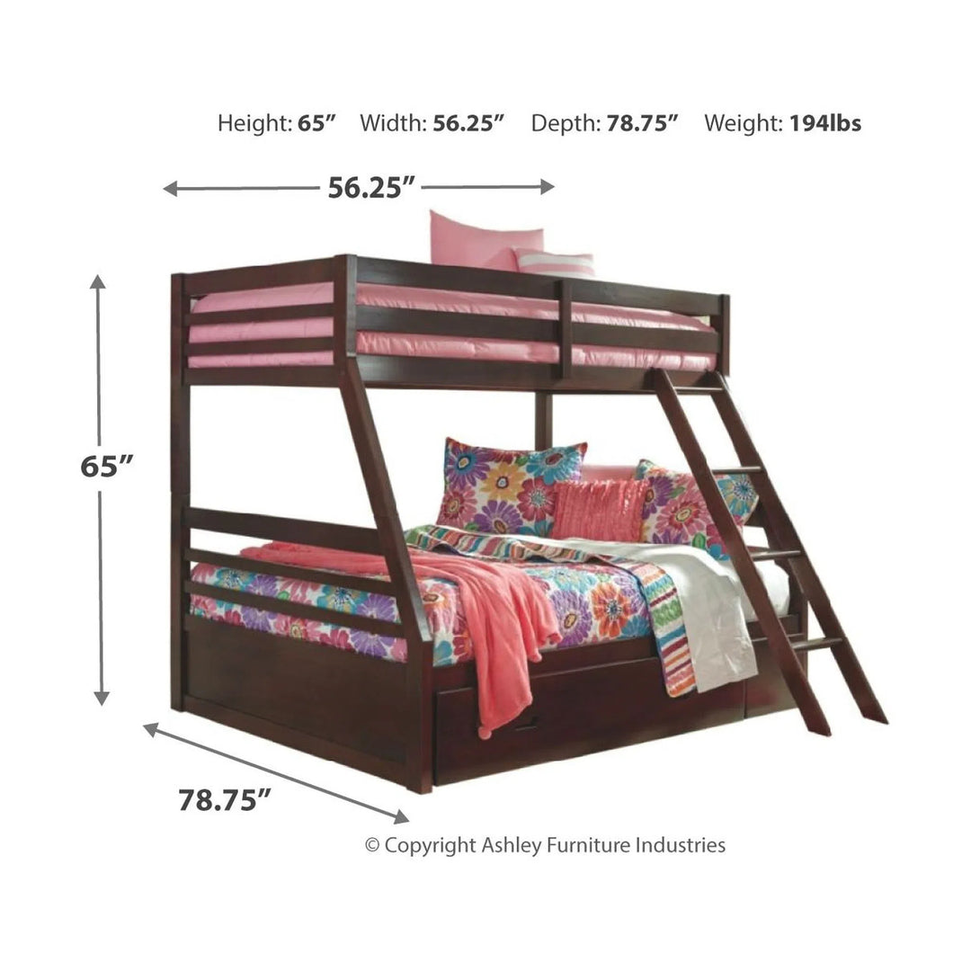 Ashley B328/58P/58R/50 Halanton - Dark Brown - Twin over Full Bunk Bed with 1 Large Storage Drawer