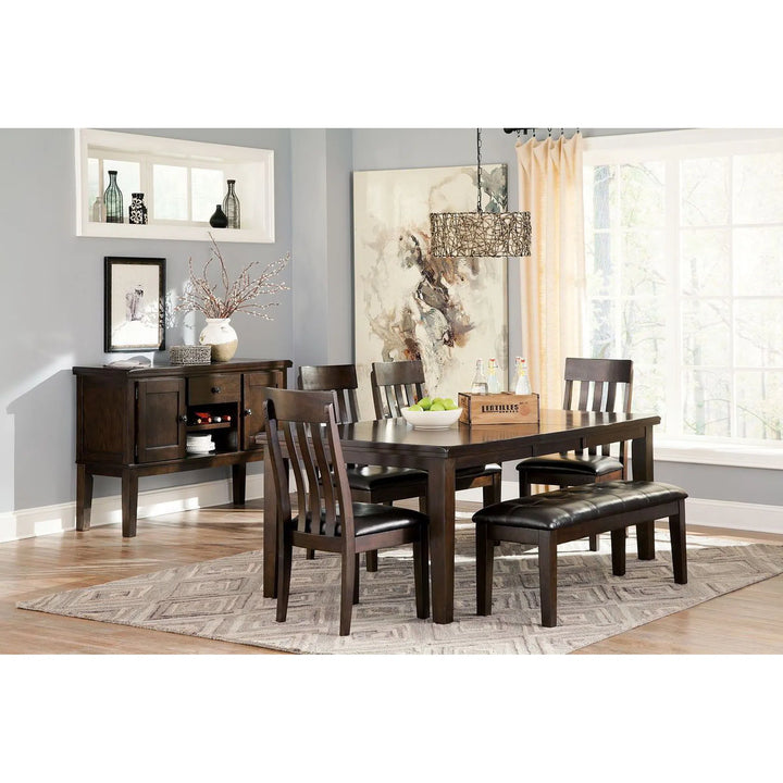 Ashley D596/35/01(4)/00 Haddigan - Dark Brown - 6 Pc. - RECT DRM EXT Table, 4 UPH Side Chairs & UPH Bench