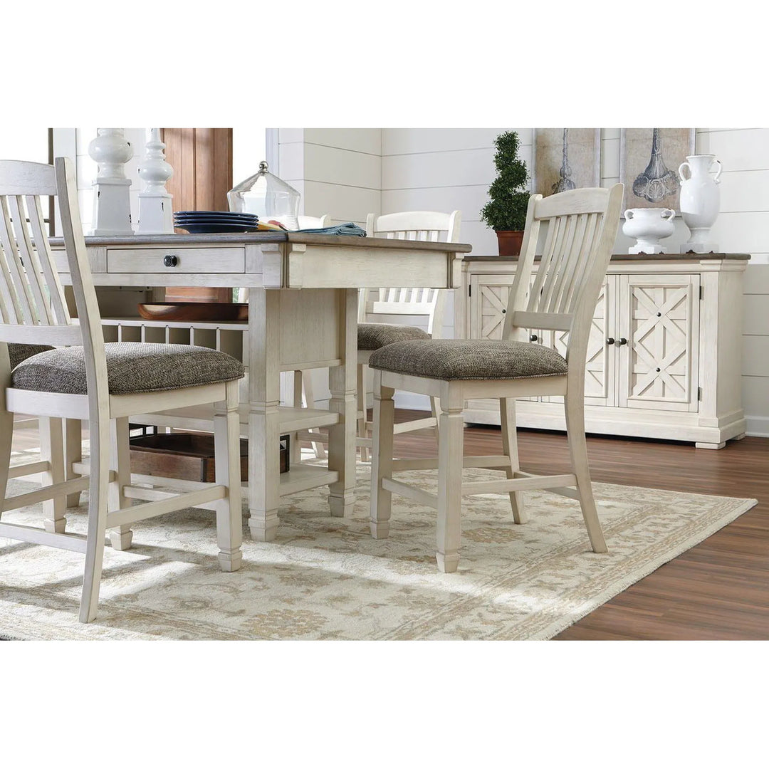 Ashley D647/32/124(4) Bolanburg - Antique White - 5 Pc. - RECT DRM Counter Table & 4 UPH Barstools