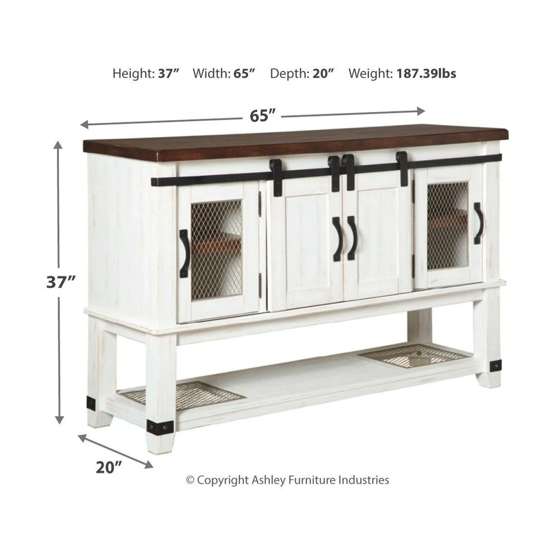 Ashley D546/13/524(4)/60 Valebeck - White/Brown - 6 Pc. - RECT DRM Counter Table, 4 UPH Swivel Barstools & DRM Server
