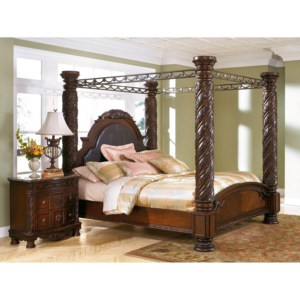 Ashley furniture north shore e king poster canopy bed dark brown deals