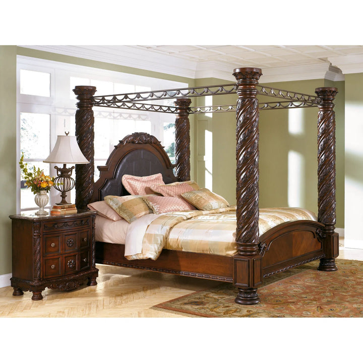 Ashley B553/131/36/172/151/162/150/195 North Shore - Dark Brown - 7 Pc. - Dresser, Mirror & California King Poster Bed with Canopy