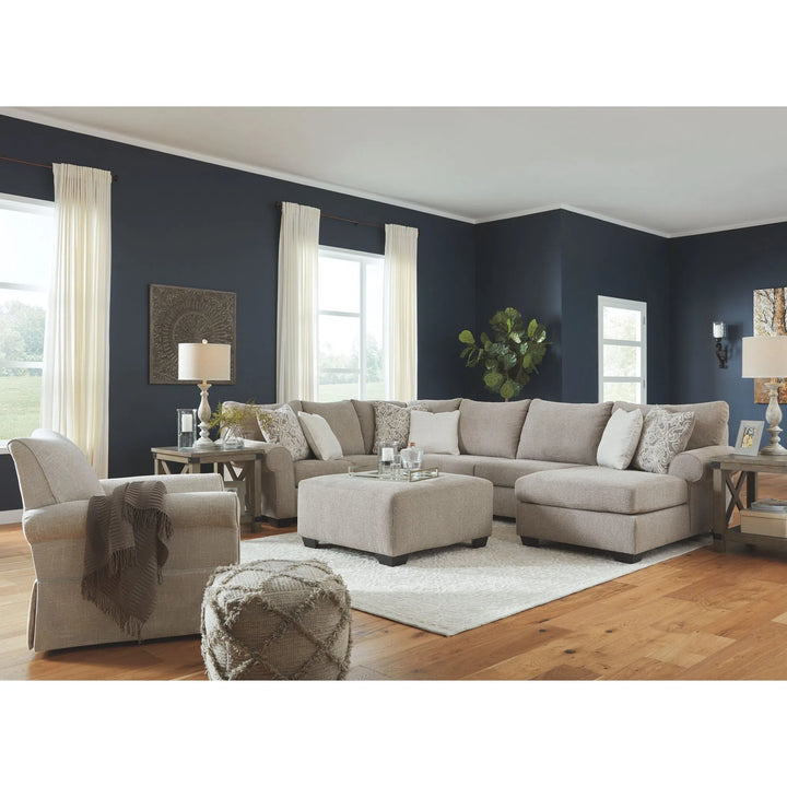 Ashley 51503/48/34/17/A3000006 Baranello - Stone - LAF Sofa with Corner Wedge, Armless Loveseat, RAF Corner Chaise Sectional & Searcy Accent Chair
