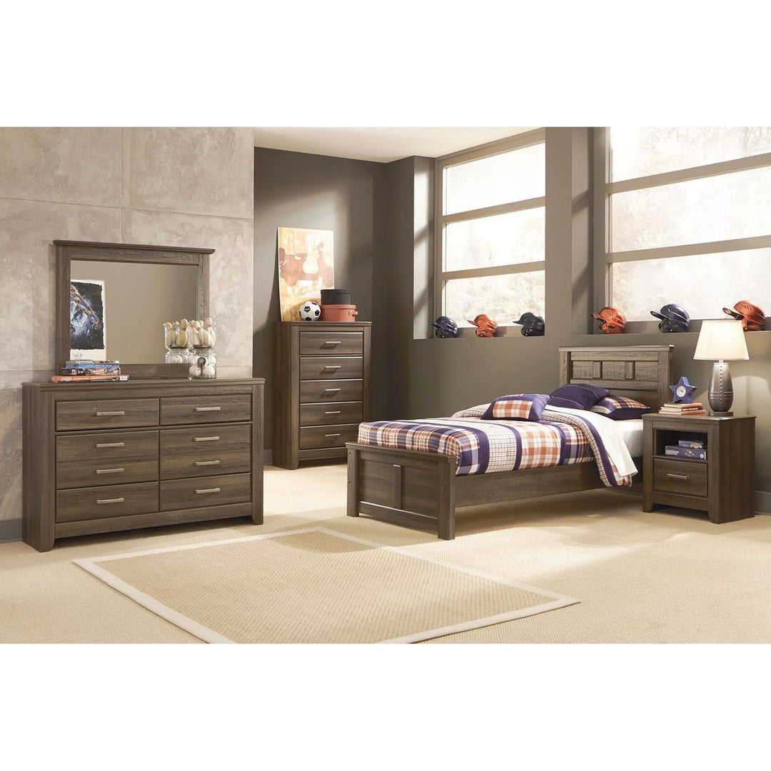 Ashley B251/21/36/52/53/83 Juararo - Dark Brown - 5 Pc. - Dresser, Mirror & Twin Panel Bed