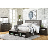 Ashley B731/31/36/46/57/54S Hyndell - Dark Brown - 5 Pc. - Dresser, Mirror, Chest & Queen UPH Panel Bed with Storage