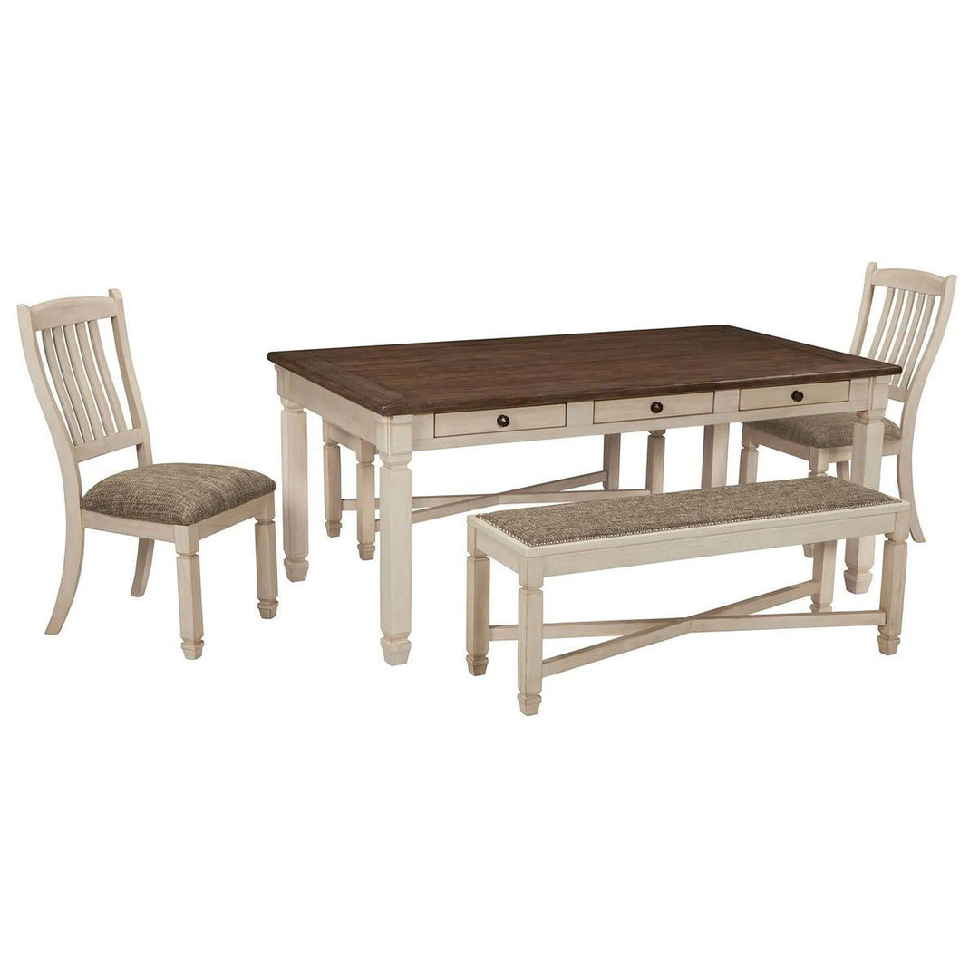 Ashley D647/25/01(2)/00(2) Bolanburg - Antique White - 5 Pc. - RECT DRM Table, 2 UPH Side Chairs & UPH Bench (2)