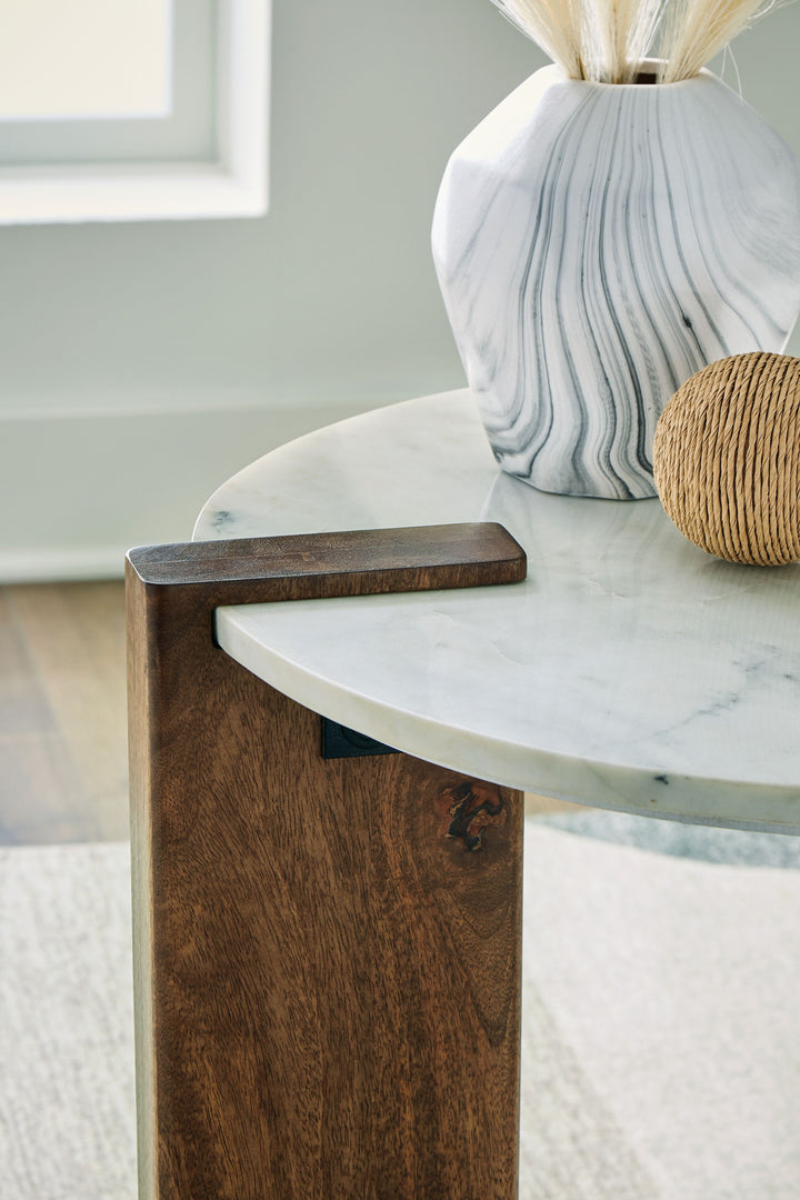 Isanti - White / Brown - Round End Table