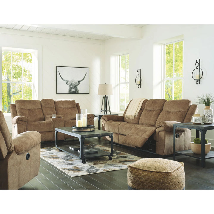 Ashley 82304/89/94/25 Huddle-Up - Nutmeg - REC Sofa with Drop Down Table, DBL REC Loveseat with Console & Rocker Recliner