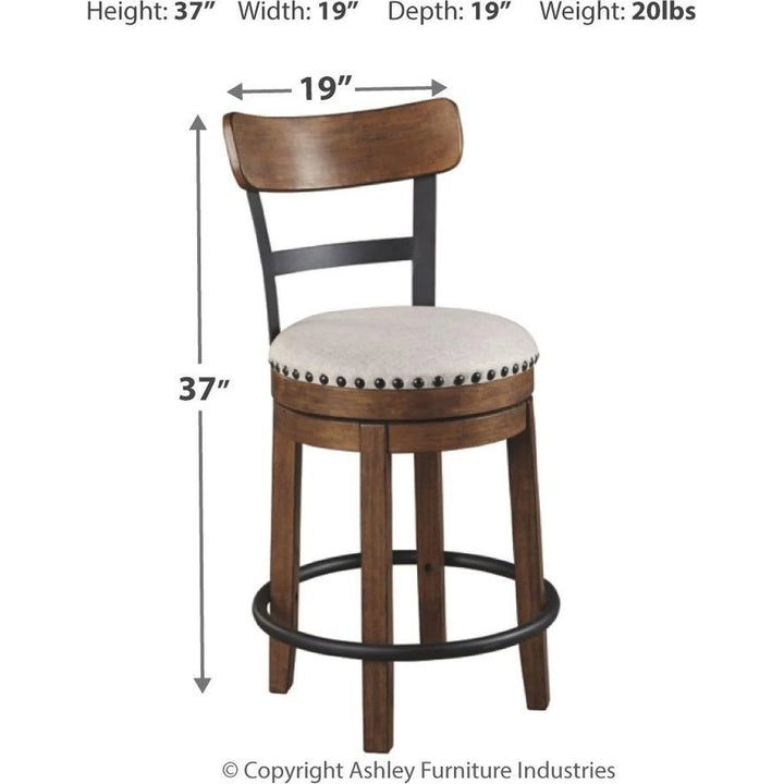 Ashley D546/13/424(4)/60 Valebeck - White/Brown - 6 Pc. - RECT DRM Counter Table, 4 UPH Swivel Barstools & DRM Server