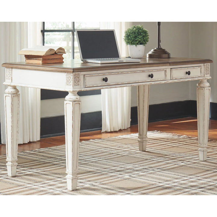 Ashley H743/134/34R Realyn - White/Brown - L Shaped Desk with Lift Top
